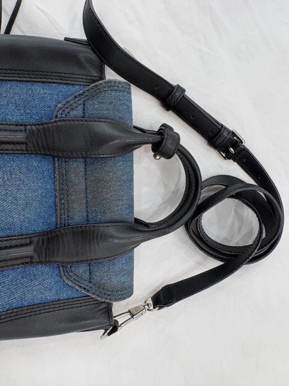 3.1 Phillip Lim Pashli Denim/Black Leather Satchel Top Handle Detachable Strap - Picture 3 of 10